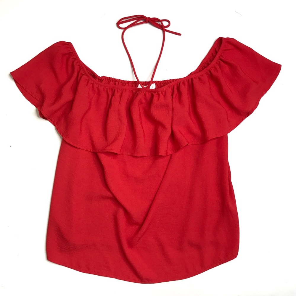 Jack by BB Dakota Red Edmonds Off the Shoulder Ruffle Blouse Size Medium - Picture 6 of 8